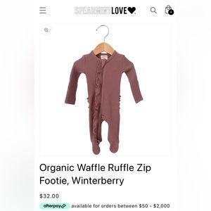Spearmint love Organic Waffle Ruffle Zip Footie